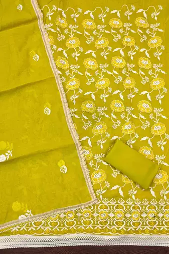 Women's lemon yellow embroidered dress material