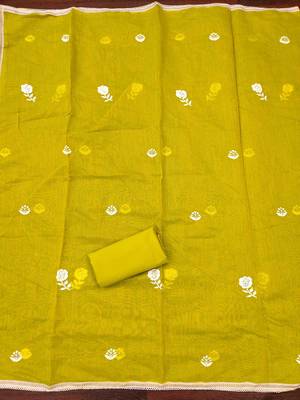 Women's lemon yellow embroidered dress material 5
