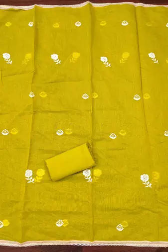 Women's lemon yellow embroidered dress material