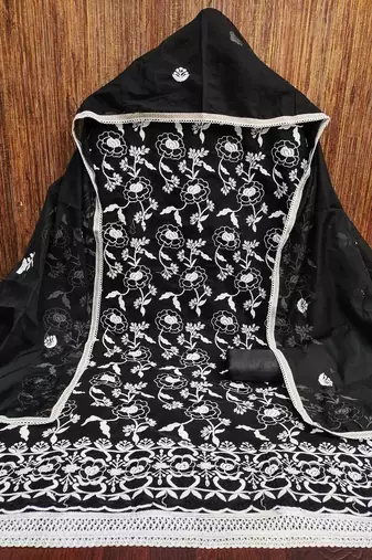 Women's black embroidered dress material