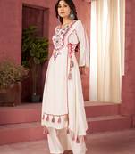Designer white rayon cord-set with real mirror work and palazzo     festival ready look