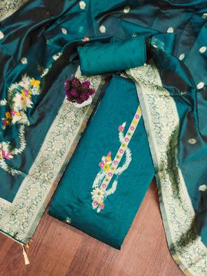 Women's teal handwork dress material 2