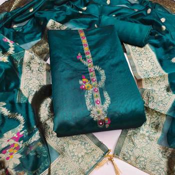 Women's teal handwork dress material 3