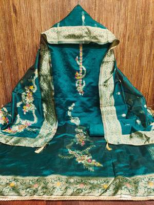 Women's teal handwork dress material 4