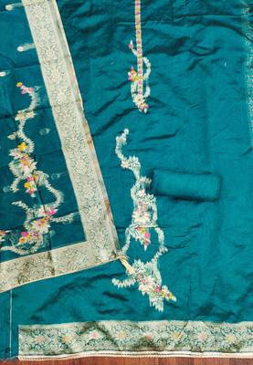 Women's teal handwork dress material 5