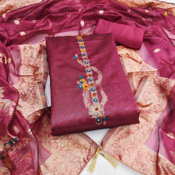 Women's pink handwork dress material 3