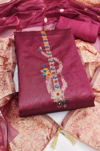 Women's pink handwork dress material