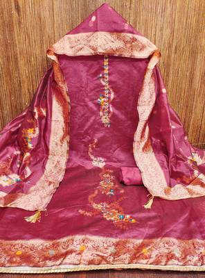 Women's pink handwork dress material 4