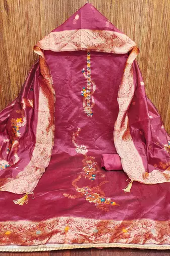 Women's pink handwork dress material