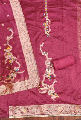 Women's pink handwork dress material 5