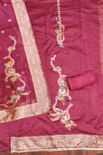 Women's pink handwork dress material