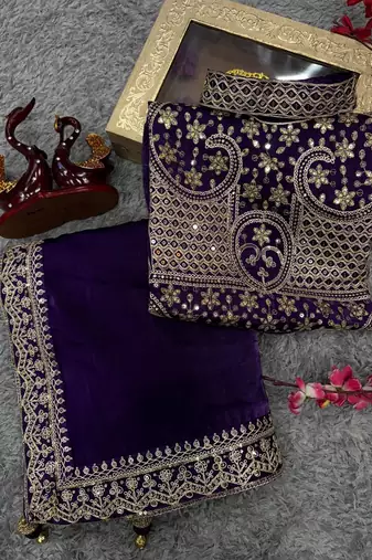 Purple Sequins And Dori Embroidered Jimmy Choo Saree