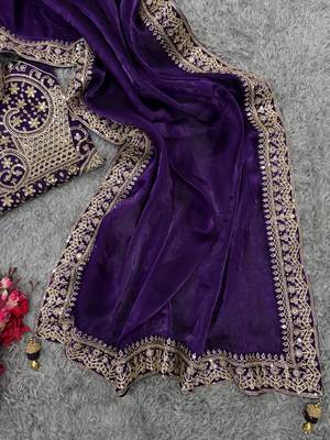 Purple Sequins And Dori Embroidered Jimmy Choo Saree 5