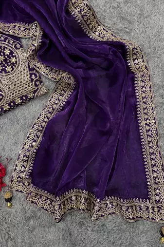 Purple Sequins And Dori Embroidered Jimmy Choo Saree