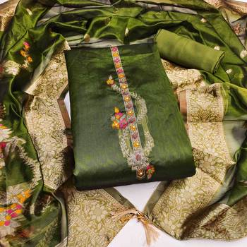 Women's green handwork dress material 2