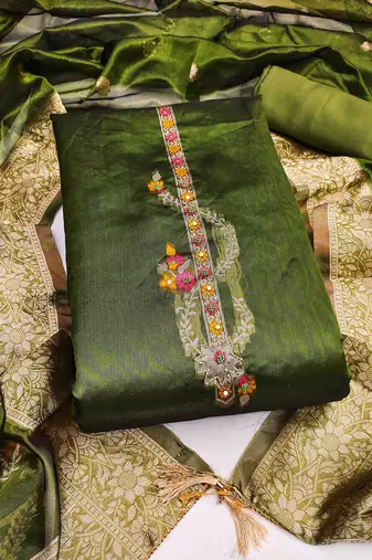 Women's green handwork dress material