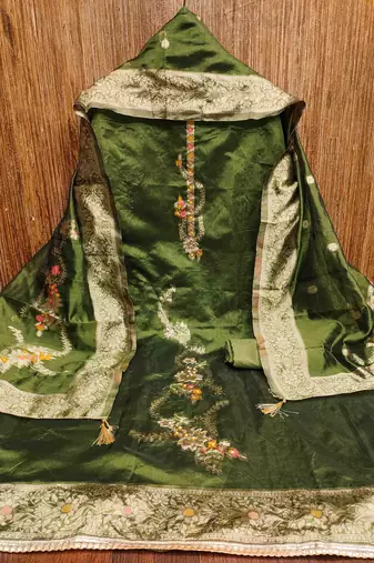 Women's green handwork dress material