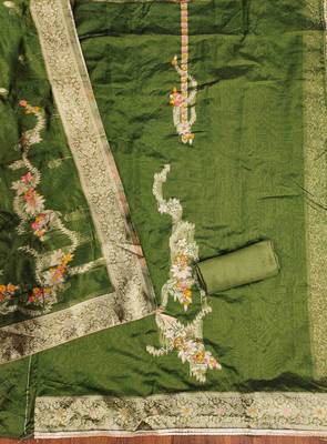 Women's green handwork dress material 4