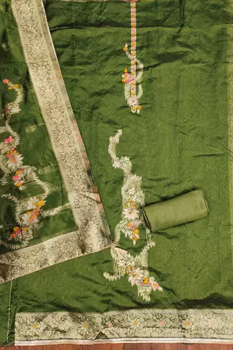 Women's green handwork dress material