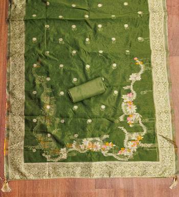 Women's green handwork dress material 5