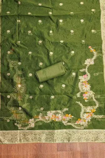Women's green handwork dress material