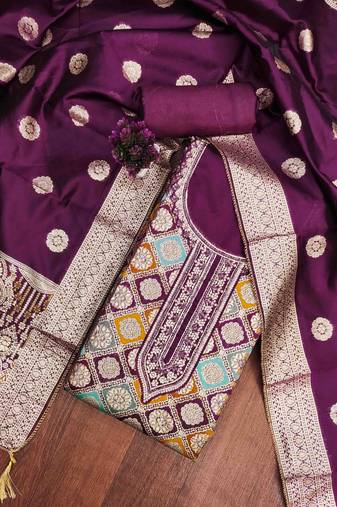 Women's wine handwork dress material