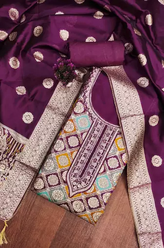 Women's wine handwork dress material