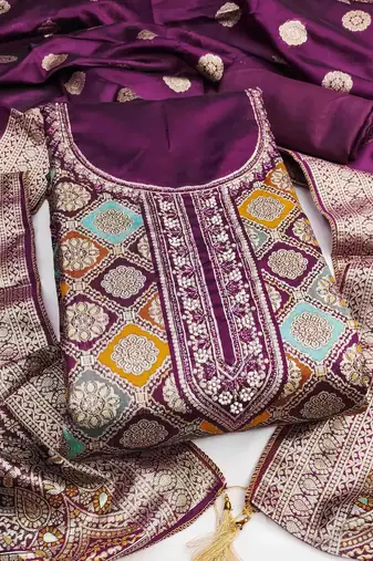 Women's wine handwork dress material