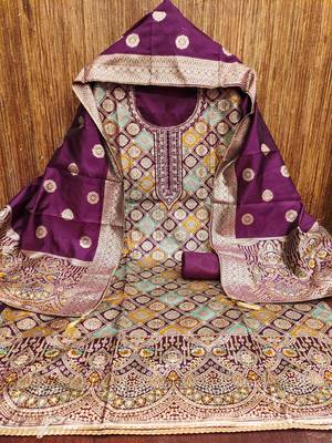 Women's wine handwork dress material 3