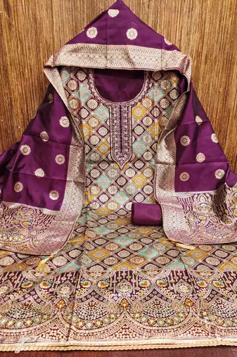Women's wine handwork dress material