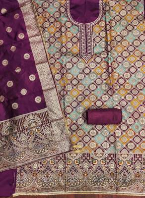 Women's wine handwork dress material 4
