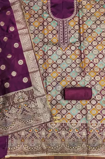 Women's wine handwork dress material