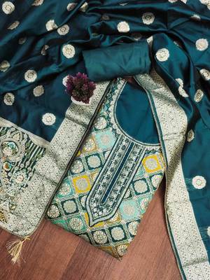 Women's teal handwork dress material 1