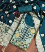 Women's teal handwork dress material