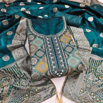 Women's teal handwork dress material 2