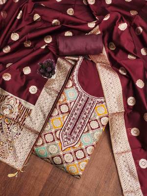 Women's maroon handwork dress material 1