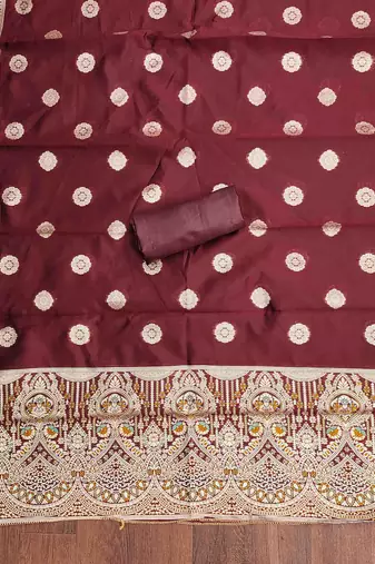 Women's maroon handwork dress material