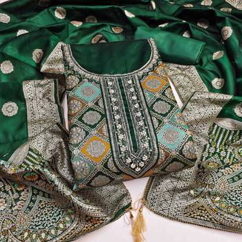 Women's dark green handwork dress material 2