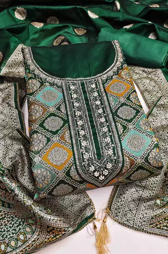 Women's dark green handwork dress material