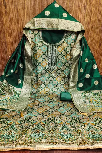 Women's dark green handwork dress material