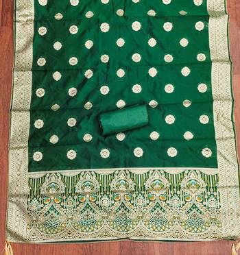 Women's dark green handwork dress material 4