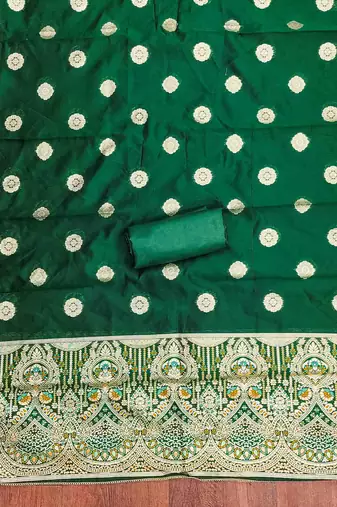 Women's dark green handwork dress material