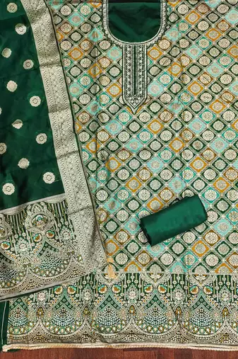 Women's dark green handwork dress material