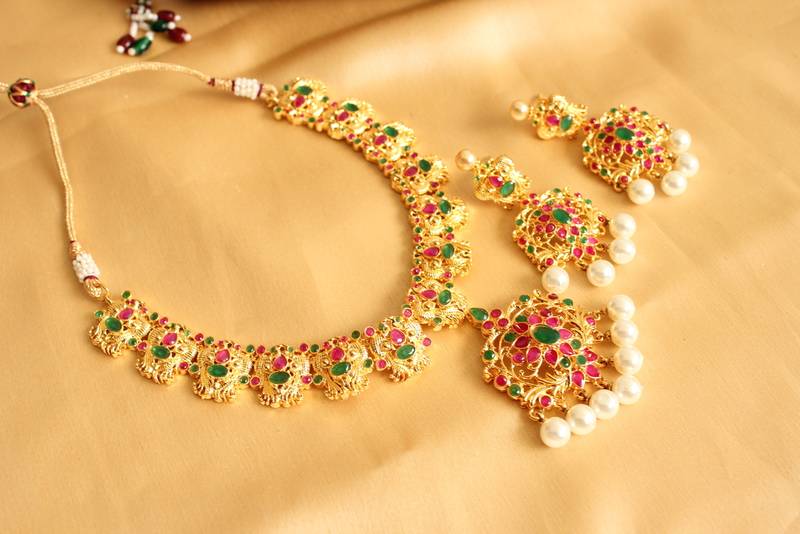 Beautiful semiprecious rubyemerald bridal necklace set DREAMJWELL