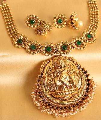 Divine Antique Green Huge Krishna Pendant Necklace With Earrings 1