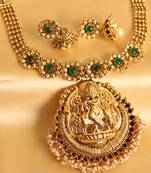 Divine Antique Green Huge Krishna Pendant Necklace With Earrings