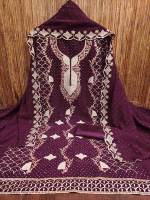 Women's wine embroidered dress material 2