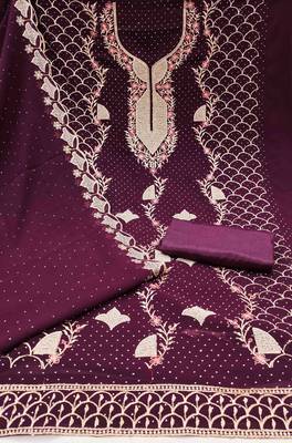 Women's wine embroidered dress material 3