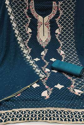 Women's teal embroidered dress material 3