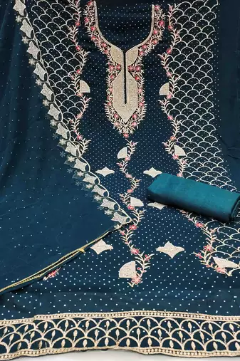 Women's teal embroidered dress material